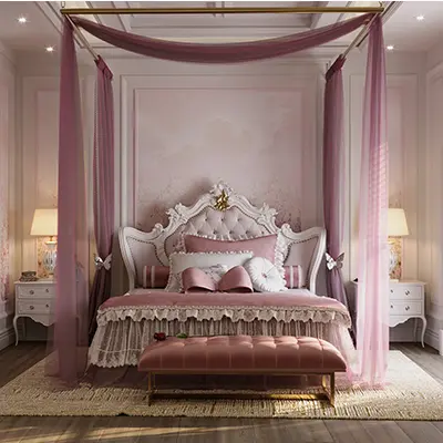 طراحی اتاق خواب لوکس دخترانه نئوکلاسیک