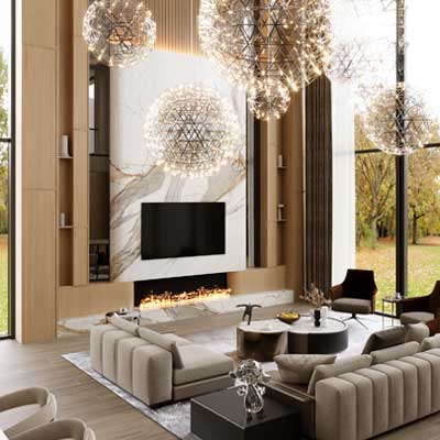 طراحی تی وی روم در ویلای لوکس