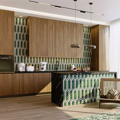 طراحی آشپزخانه مدرن لوکس با ترکیب چوب